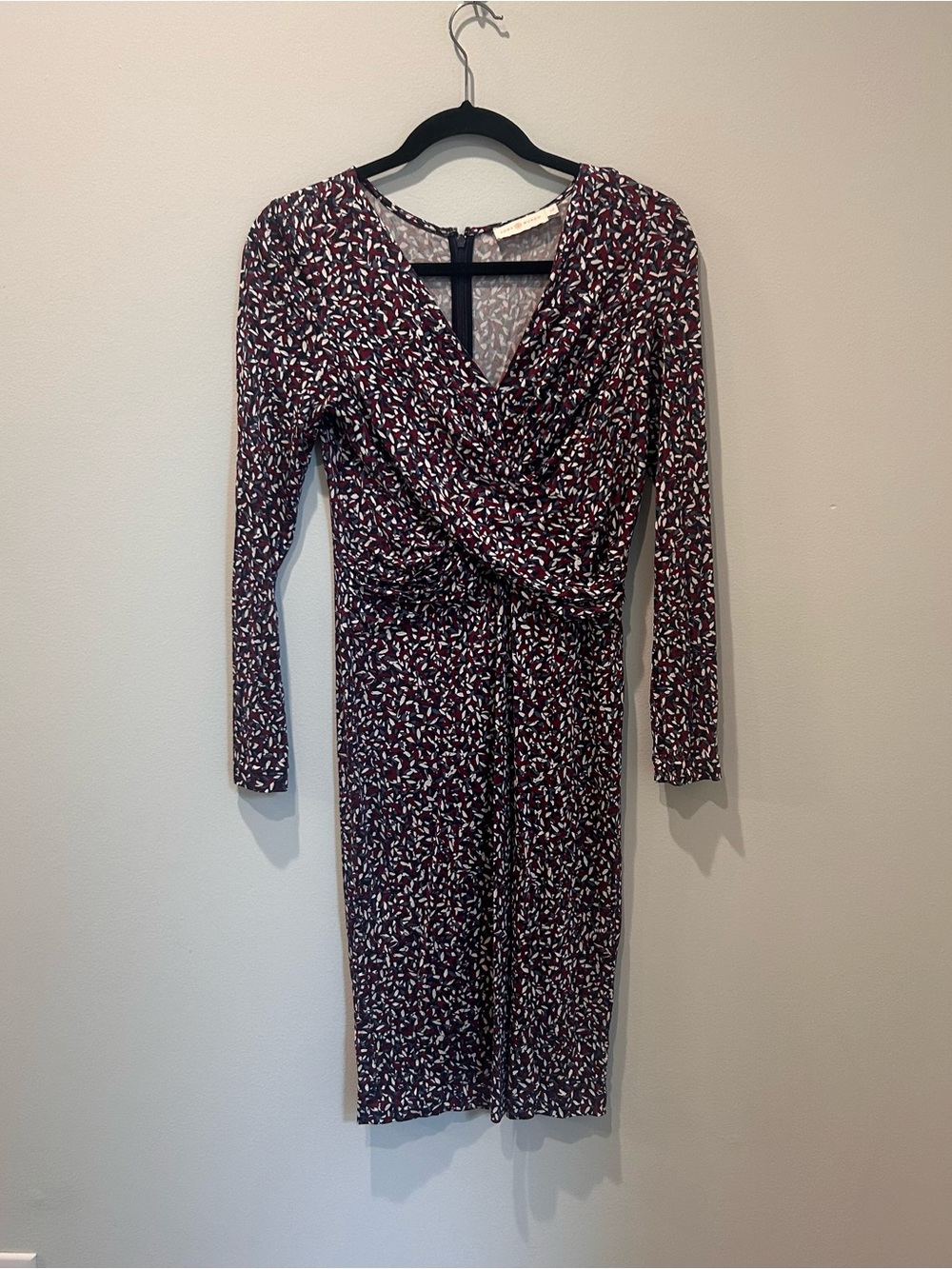 Tory Burch Burgundy Printed Long-Sleeve Wrap Dress